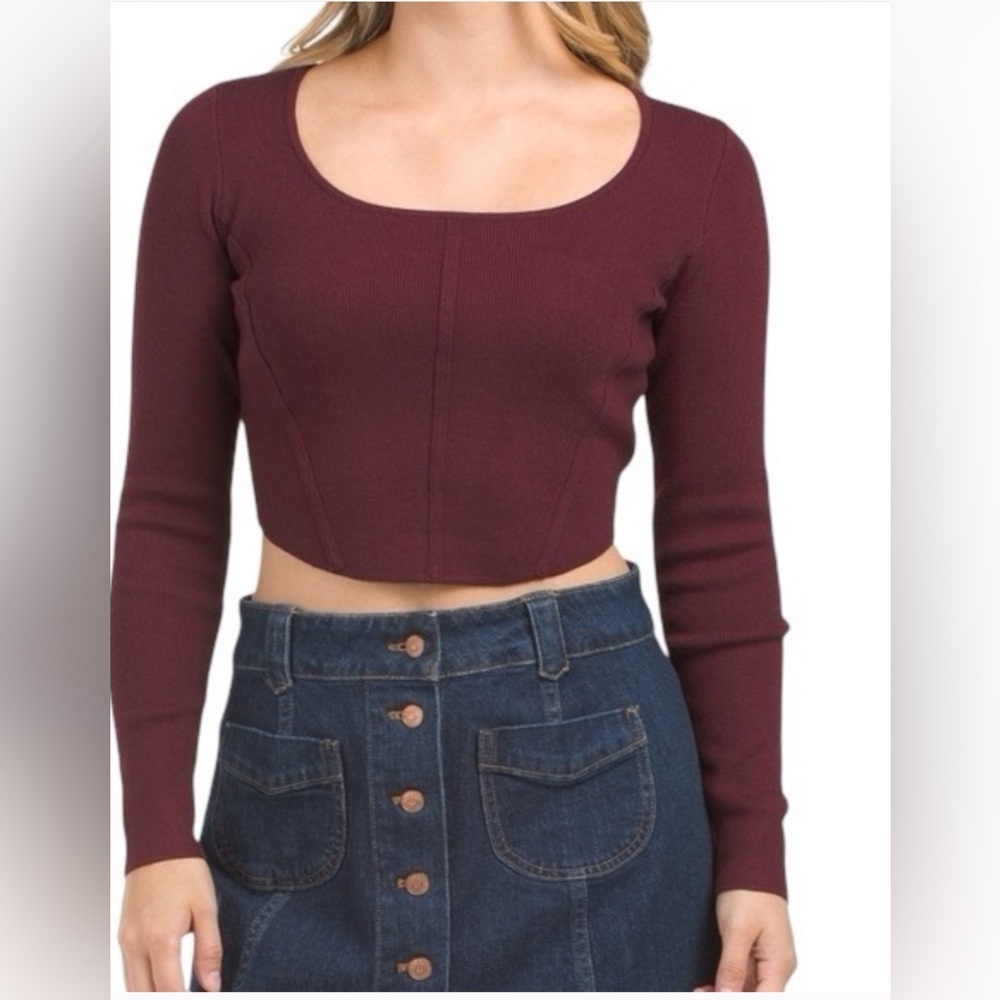 House Of Harlow 1960 Sweater Womens Small Burgandy Maroon Ribbed Cropped Y2K